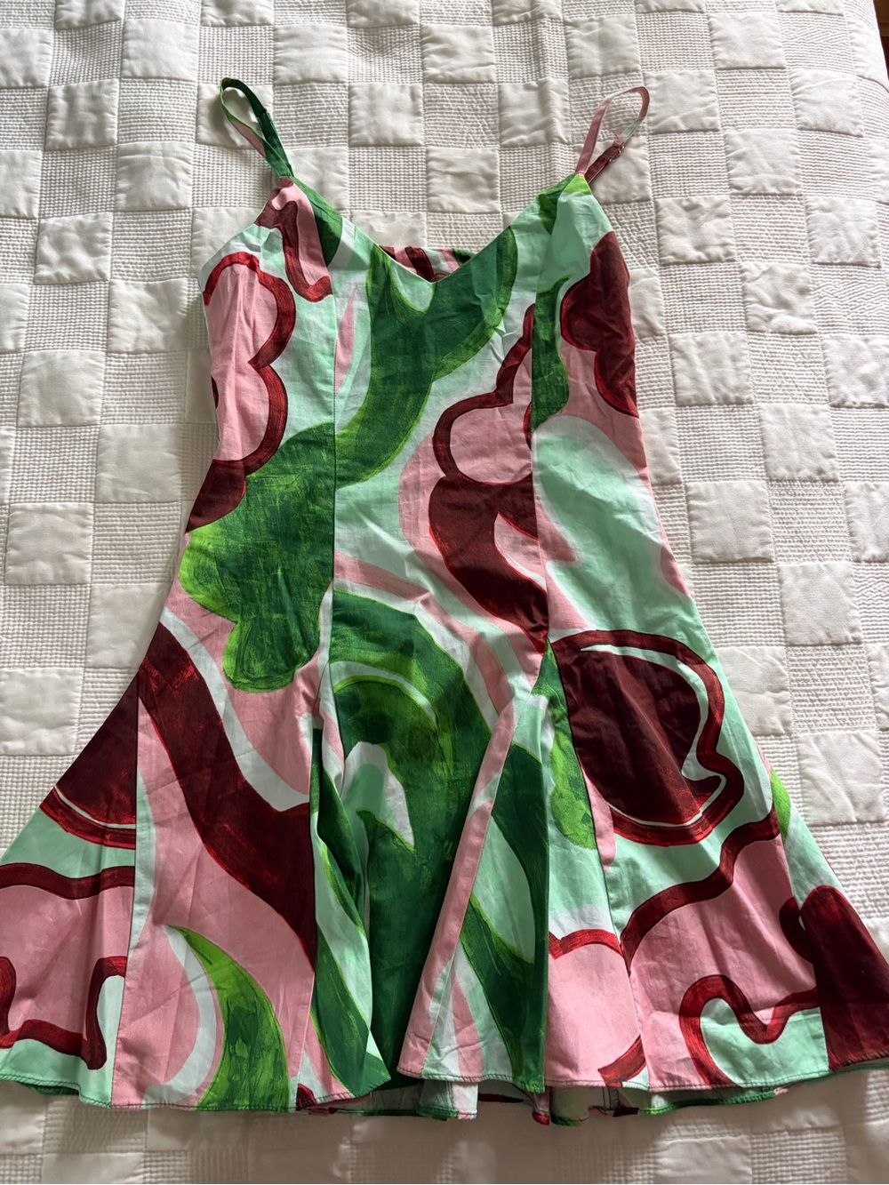 Topshop Green, Pink & Maroon Abstract Print Mini Dress